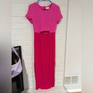 Two-Tone Pink Midi Dress with Cutout